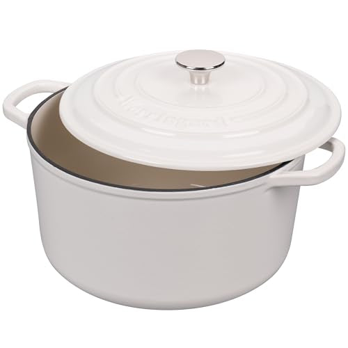 Enameled Cast Iron Dutch Oven Pot with Lid (4.5 QT / White)