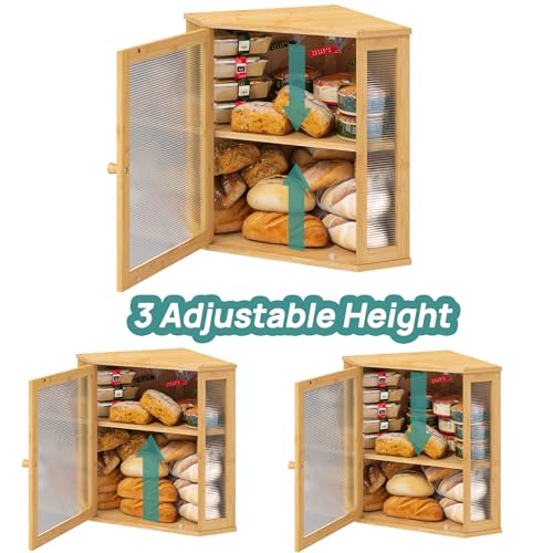 Corner Bread Box for Kitchen Counter (Natural / Extra Large)