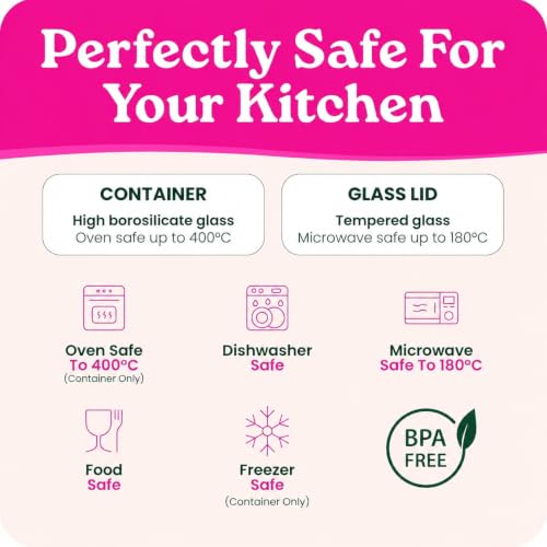 Large Glass Food Storage Containers with Glass Lids & Bamboo Rim (87.7 Fl Oz)