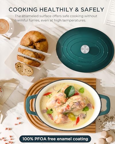 Enameled Cast Iron Dutch Oven (Cooking Pot / Bottle green / 9.3QT)