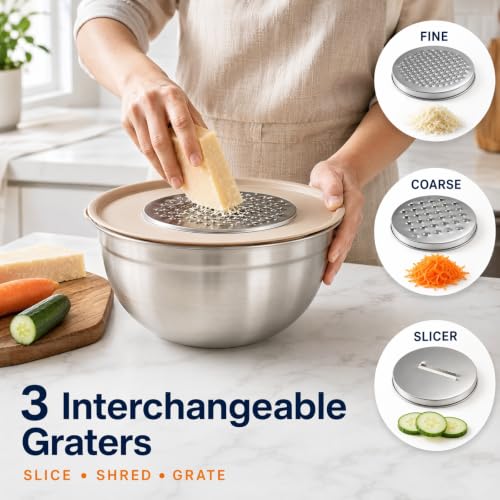31PCS Mixing Bowls with Lids Set (Khaki / 10+7+14 - Bowls & Cups & Spoons)