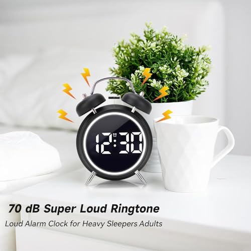 HONEYTIME Digital Alarm Clock (Digital Double Bell, Black)
