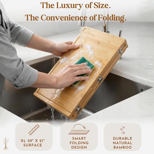 Extra Large Foldable Stovetop Cover Cutting Board (Natural Bamboo)