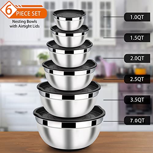 6 Piece Stainless Steel Mixing Bowls with Lids Set