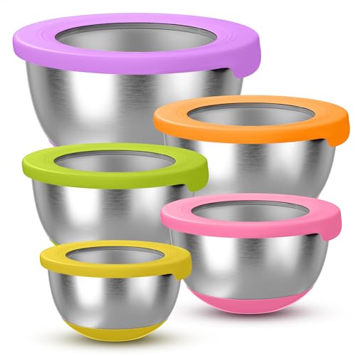 Stainless Steel Mixing Bowls with Lids (Multicolor)