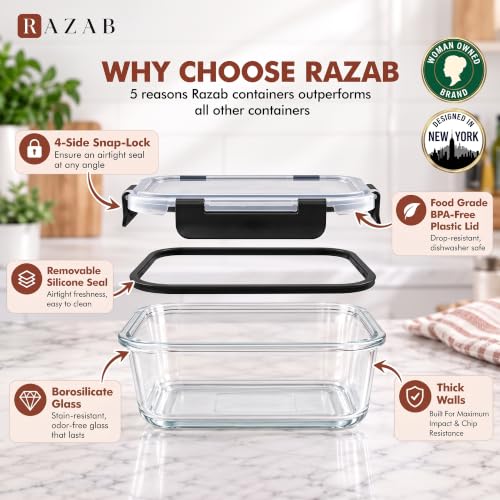 40 PC Borosilicate Glass Food Storage Containers with Airtight Lids (Black)