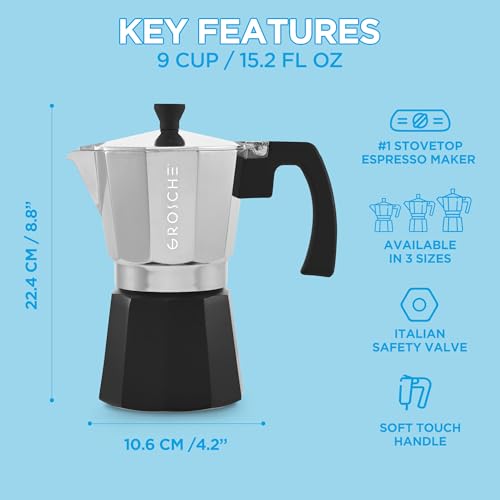 Milano Stovetop Espresso Maker Moka Pot 9 espresso Cup Tuxedo Black (9 espresso cups / Tuxedo, Black)