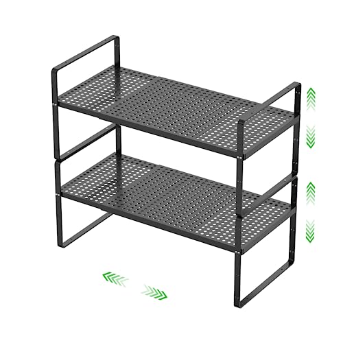 Expandable Cabinet Storage Shelf Stackable Organizer Rack for Kitchen Bathroom Pantry Spice Cupboard Coffee Countertop Home Office Desk Heavy Duty Nonslip