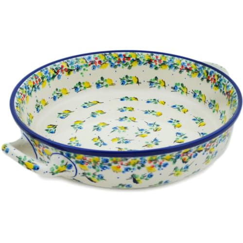 Authentic Polish Pottery Round Baker with Handles Handmade in Bolesławiec Poland by Ceramika Artystyczna + Certificate of Authenticity