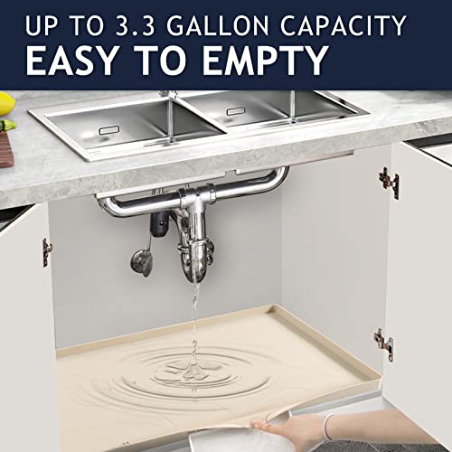 Heavy Duty Silicone Under Sink Mat for Kitchen Waterproof 34" x 22" (Beige / 34'' x 22'' x 1'')