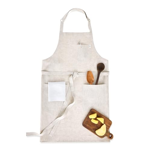 Linen Bib Apron for Men & Women 33 x 30 Inch Apron