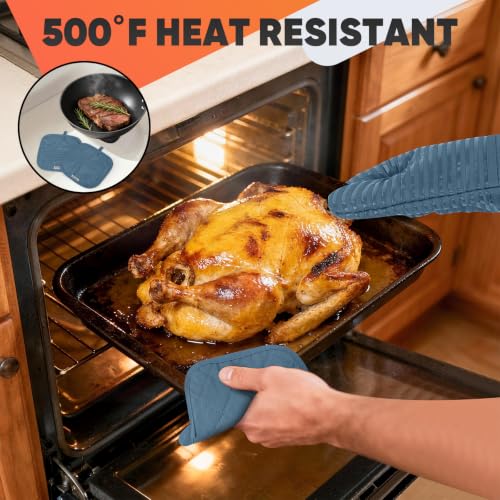 Oven Mitts Kitchen Towels and Dishcloths with Pot Holders Sets (Dusty Blue)