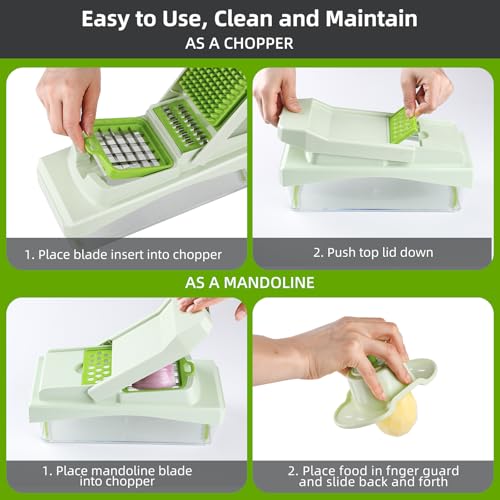 10-in-1 Vegetable Chopper – 6 Blade Veggie Chopper with Container, Food Dicer, Onion Cutter, Cheese Grater, Mandoline Slicer, Kitchen Gadgets & Home Essentials (Green) (Green)