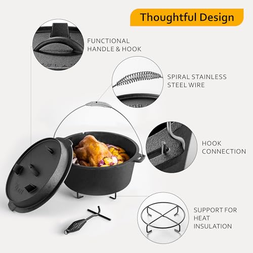 10 QT Pre Seasoned Cast Iron Camping Dutch Oven Pot with Lid (10QT)