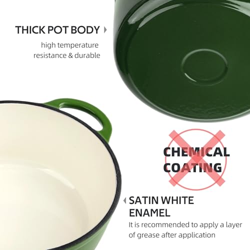 3 Quart Dutch Oven Enameled Cast Iron with Lid (Green / 3 QT)