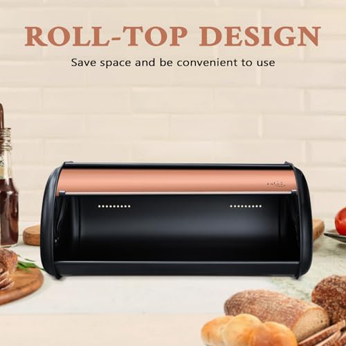 Bread Box for Kitchen Countertop (Matte Black Rose Gold)