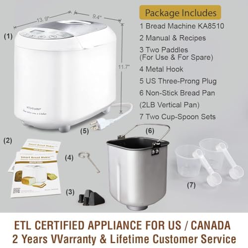 19-IN-1 Automatic Bread Machine With Recipes - 2LB Bread Making Machine