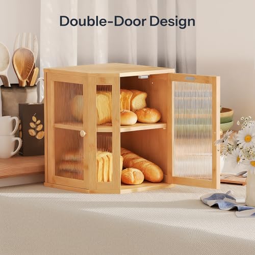 Bread Box Bamboo Bread Box for Kitchen Countertop (Natural)