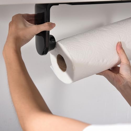 Paper Towel Holder Under Cabinet or Wall Mount ONE Hand Operation Tension Arm Kitchen Roll Holder
