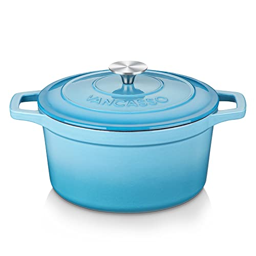 6 Qt Round Enameled Cast Iron Dutch Oven with Lid & Handles (6 Qt-round / Blue)
