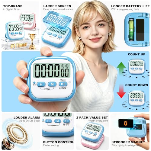 2 Pack Classroom Timers for Kids Teachers (2* Sky Blue & Pink)