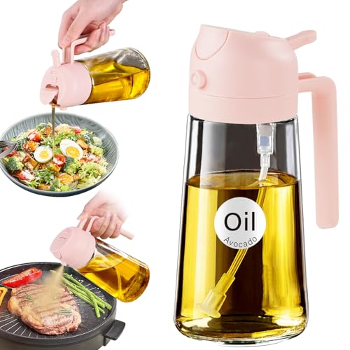 16oz 470ml Glass Olive Oil Sprayer for Cooking with Stickers (1Pc PeachPink)