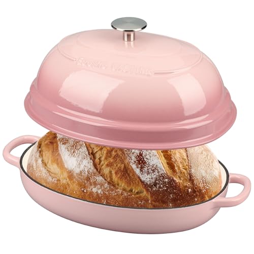 Enameled Oval Cast Iron Dutch Oven Pot with Lid (Pink)