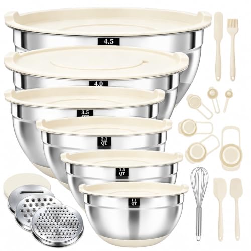 21 PCS Khaki Mixing Bowls with Lids Set (21Pcs khaki Mixing Bowls)