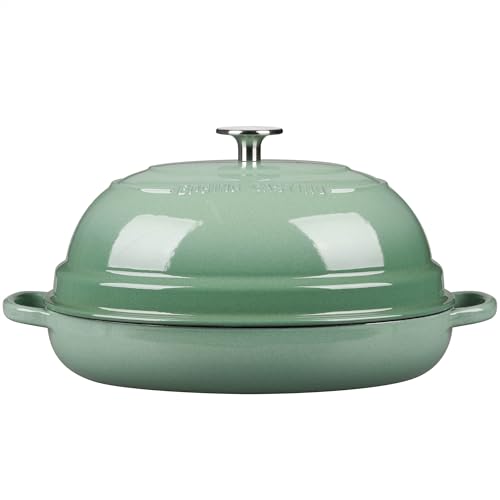 Enameled Oval Cast Iron Dutch Oven Pot with Lid (Sage Green)