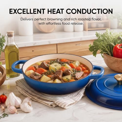 Dutch Oven Enameled Cast Iron with Lid (Blue / 3 QT（Shallow Pot）)
