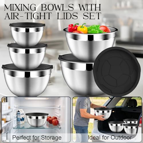 Mixing Bowls with Lids Set of 5 (1.5QT, 2QT, 2.5QT, 3.5 QT, 4.5QT)
