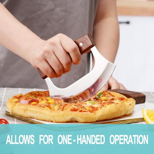 Ulu Knife Sharp Rocker Mezzaluna Knife with Stand