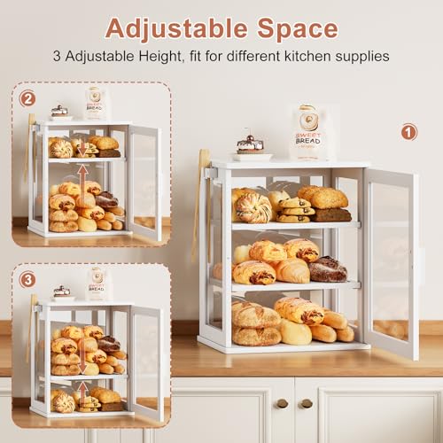 Bread Box for Kitchen Countertop (White / Medium)