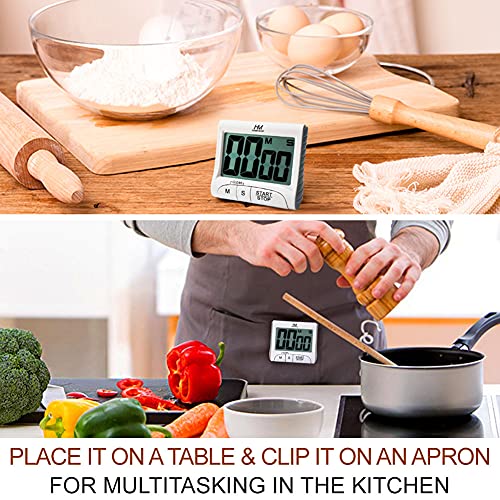 3" Large Display Kitchen Timer (. Matte White - Sleek Design - 3 Big No Show Function Buttons / 3" Large LCD Display - 1.5" Big Digits -Loud Alarm)