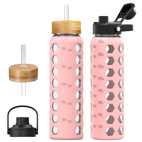 Glass Water Bottles with 2 Lids