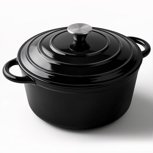 6 Quart Enameled Dutch Oven Pot with Lid (6 QT / Black)
