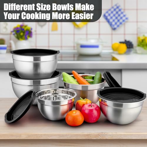 Metal Mixing Bowls with Lids Set (Black / Airtight Lids)