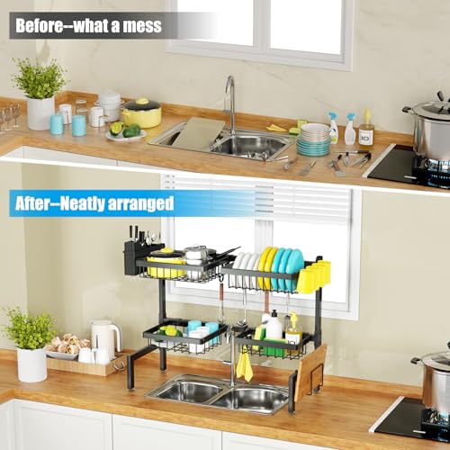 4 Baskets 2 Tier Over The Sink Dish Drying Rack (Black / 2 tiers 4 baskets)
