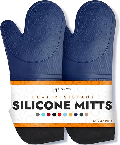 BPA Free Soft Silicone Oven Mitts (Navy Blue / 2-Piece 14.7" Oven Mitts)