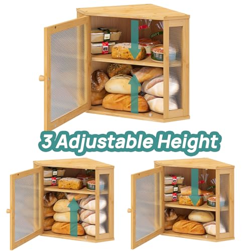 Corner Bread Box for Kitchen Counter (Natural / Medium)