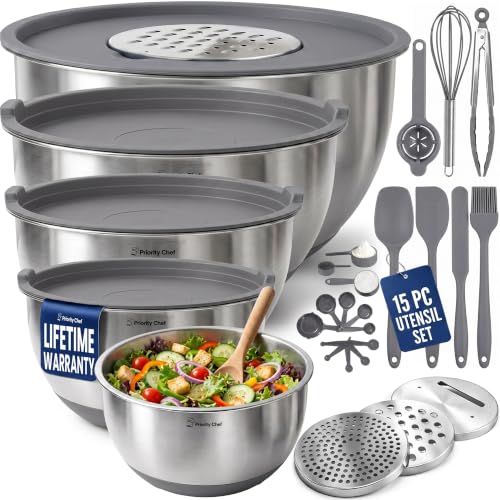 28pc Stainless Steel Mixing Bowls with Lids Set (Utensils - Grey)