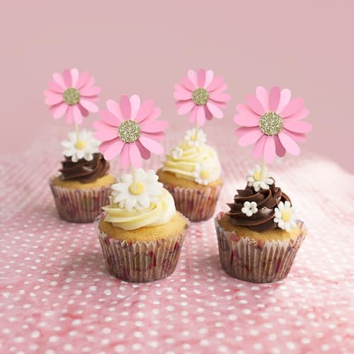 24Pcs Daisy Cupcake Toppers Flower Cake Topper Decorations Daisy Cake Decorations Chrysanthemum Cupcake Toppers Spring Daisy Flower Cake Picks