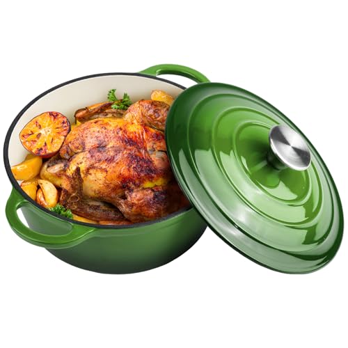3 Quart Dutch Oven Enameled Cast Iron with Lid (Green / 3 QT)