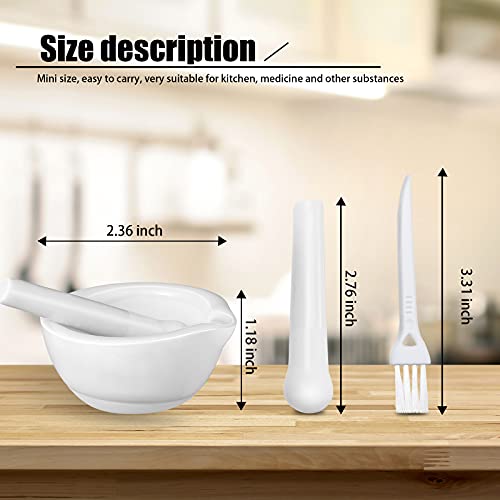 2 Sets Mini Porcelain Mortar and Pestle Set Porcelain Herb Grinder Crusher Grinding Bowl Kitchen Mixing Grinding Bowl with 2 Pieces Brushes for Seasonings