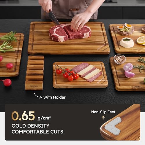 5 Pack Teak Wood Cutting Boards for Kitchen Wooden Chopping Board Non Toxic (Set of 5)