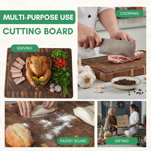 End Grain Acacia Wood Cutting Boards for Kitchen (End Grain / 24"L x 18"W)