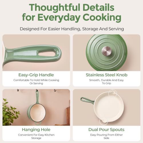 Enameled Cast Iron Cookware Set (Pistachio Green)