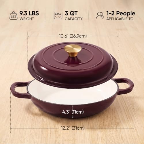 Dutch Oven Enameled Cast Iron with Lid (Fig / 3 QT（Shallow Pot）)
