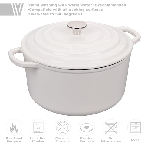Enameled Cast Iron Dutch Oven Pot with Lid (4.5 QT / White)