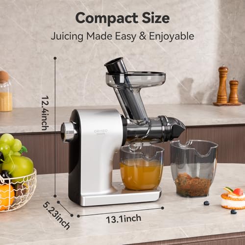 Cold Press Juicer ORMEO HOME Masticating Juicer Machines withLarge Feed Chute Fit Whole Vegetables & Fruits with Pulp Seperation 99.6% Juice Purity Quiet Motor